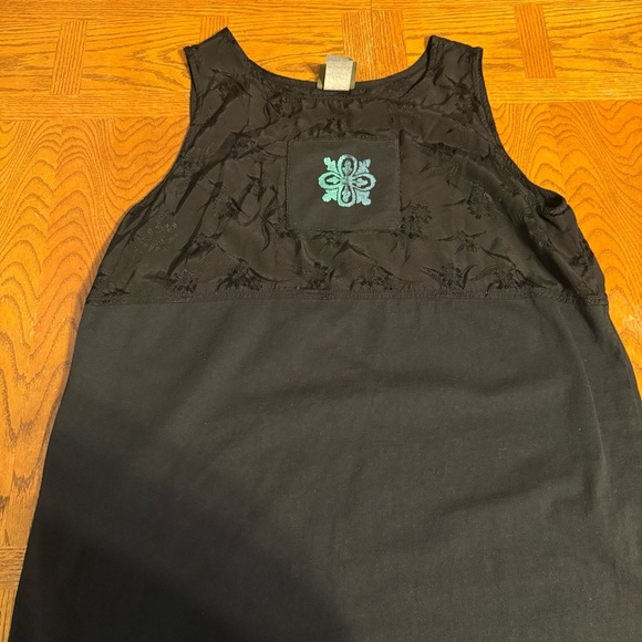 Vintage Blue Cactus Maxi Dress in Black 1X Sleeveless Boho Artwear Double Slit - Picture 8 of 16